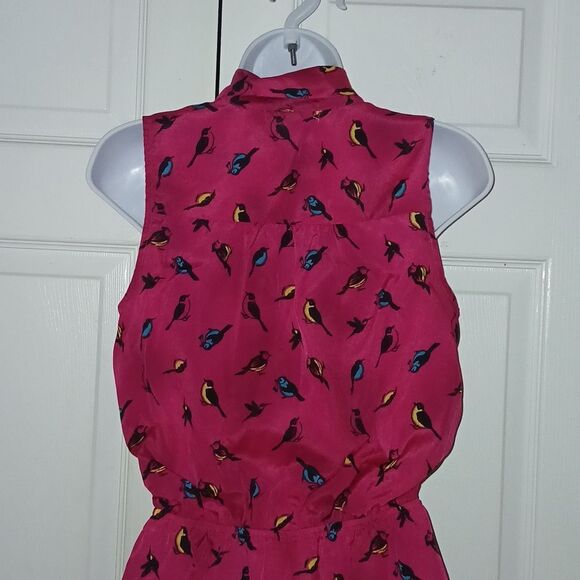 Accidentally in Love magenta bird print dress sleeveless fit and flare Sz M NWOT - Picture 6 of 7